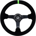 NRG Innovations NRG-RST-036MB-S-GN Reinforced Steering Wheel 3' Deep, 5mm Matte Black Spoke, 350mm, Black Suede with Neon Green Baseball Stitching/Center Mark