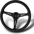 W-Power, 14' Universal 350mm 6 Bolt Hole Aluminum Polished 'Galaxy' Wood Grain Trim Steering Wheel, 3-Spoke, Black Horn Button JDM VIP Style (Black Leather Grip - Black Center)