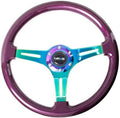 NRG Innovations NRG-ST-015MC-PP Classic Wood Grain Steering Wheel, 350mm 25mm Deep, 3 Neochrome Spokes, Purple Pearl Paint