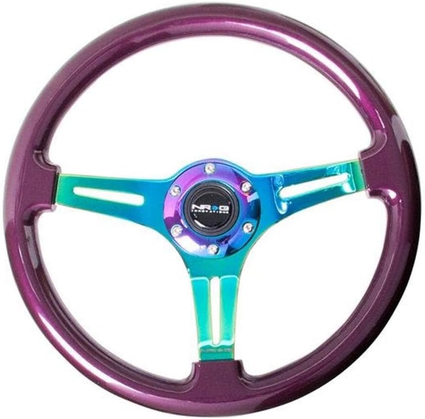 NRG Innovations NRG-ST-015MC-PP Classic Wood Grain Steering Wheel, 350mm 25mm Deep, 3 Neochrome Spokes, Purple Pearl Paint