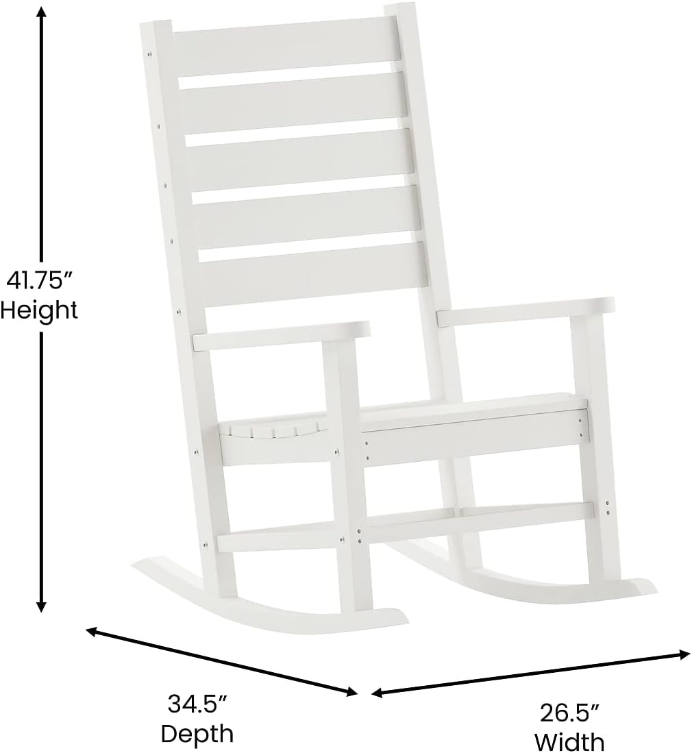 Flash Furniture Manchester Commercial Grade Outdoor Rocking Chair, All-Weather HDPE Indoor/Outdoor Rocker, Set of 2, White