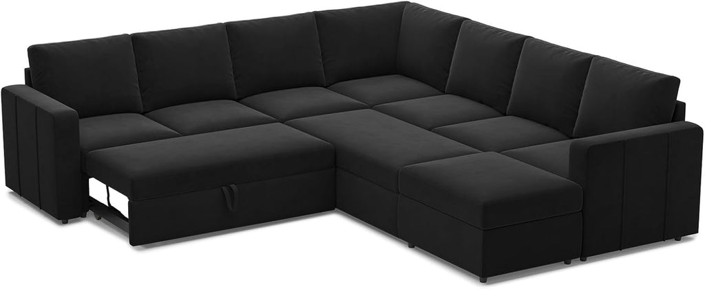 Belffin Modular Sectional Sofa with Sleeper Sofa Couch Pullout Bed, Oversized U Shaped Sleeper Sectional Couch with Storage Seat for Living Room, Black