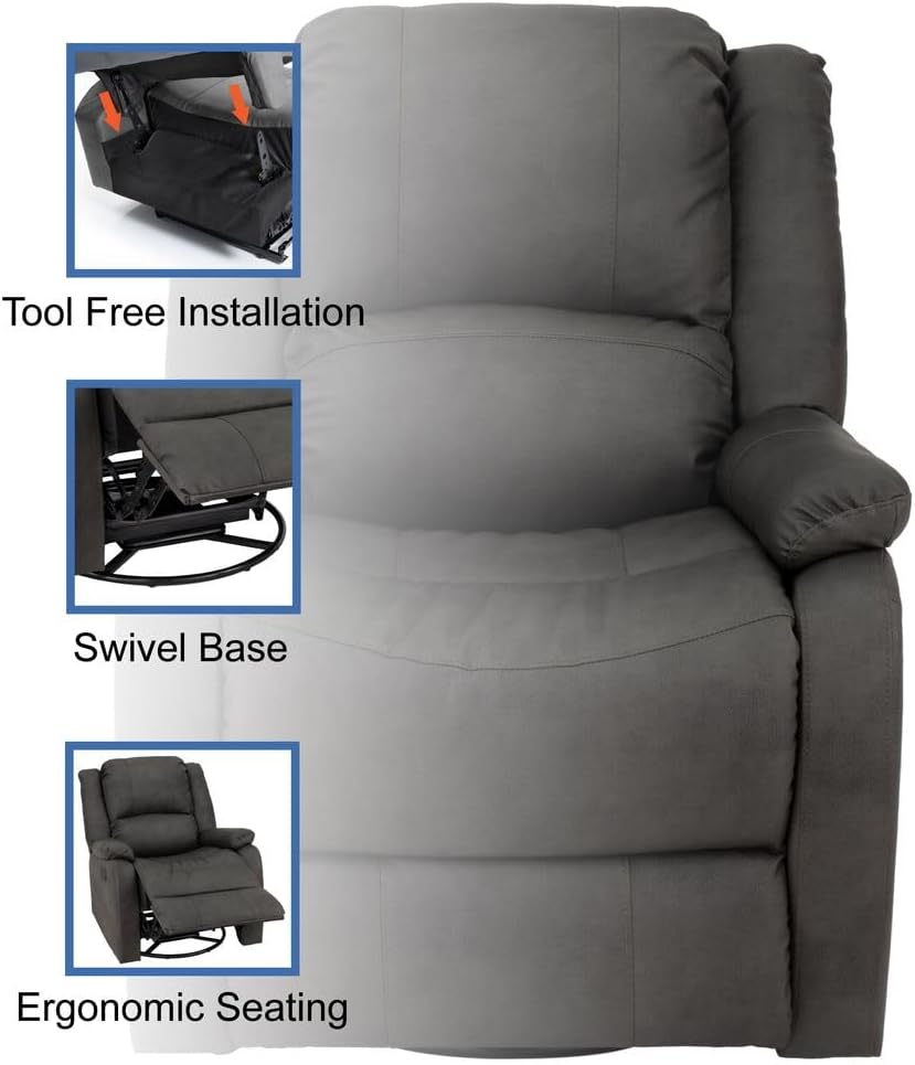 RecPro Charles Collection | 30' Swivel Glider RV Recliner | RV Living Room (Slideout) Chair | RV Furniture | Glider Chair (Gunmetal, 1-Pack)