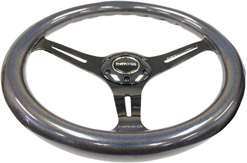 NRG Innovations NRG-ST-015BC-CN Classic Wood Grain Steering Wheel- 350mm 25mm Deep, 3 Black Spokes- Pearlescent Paint Grip