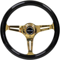 NRG Innovations NRG-ST-015CG-BK Steering Wheel - 350mm 25mm Deep Configuration, Classic Black Wood Grain Wheel with 3 Chrome Gole Spokes/Black Grip