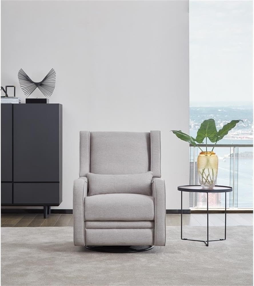 Pemberly Row Premium Fabric Glider Manual Recliner Nursery Rocking Chair for Living Room, Kids Room, Rocker Swivel Recliner with USB Port in Gray
