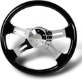 W-Power, 16' Universal 406mm 5 Bolt Hole 2 Inches Deep with Aluminum Polished Vintage Style Wood Grip Steering Wheel, Chrome Horn Button (Black Wood Grip/Chrome Spokes)