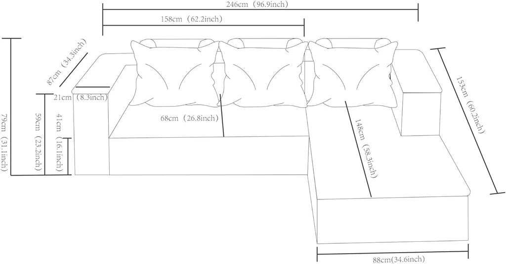 97' Cloud Couch Sectional, L Shaped Boneless Couch Sectional Couches for Living Room, Modern Comfy Corduroy Fluffy Modular Sofa with Deep Seat, No Assembly (Black, Right Facing Chaise)