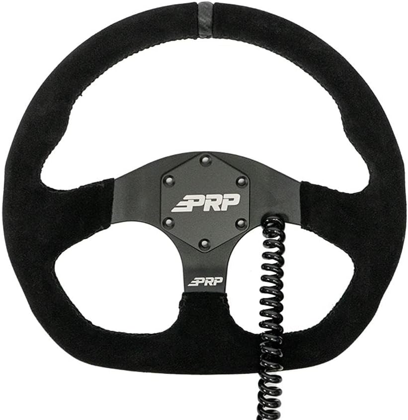 PRP Seats Heated Comp-R Flat Bottom Suede Steering Wheel - 13' Dia with D-Shape, 6-Bolt Pattern, 12V Integrated Heaters, Matte Black Aluminum - for Off-Road Builds, UTV, Black