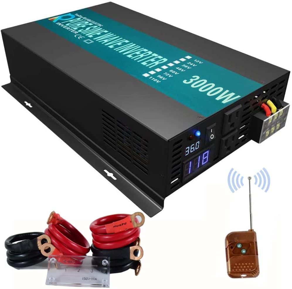 WZRELB 3000W 36V 120V Pure Sine Wave Power Inverter Remote Control with 2 AC Outlets,Car Inverter, 3000W 36V Remote (RBPRC-300036)
