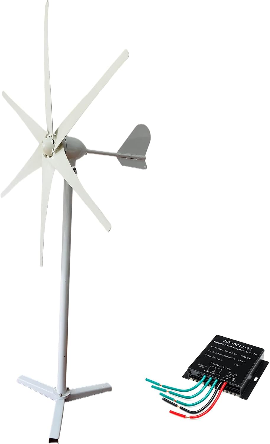 1000W No Noise Vertical Magnetic Wind Generator,6 Blades with Charge Controller 12V 24V 48V 220V Permanent Magnet Generator for Outdoor Garden(White)