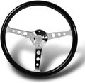 W-Power 15' Reinforced 380mm 6 Bolt Hole Aluminum Finished Wood Grain Trim Steering Wheel, Black Horn Button JDM Euro VIP Style, 3' Deep (Wood Grain/Chrome Spoke)