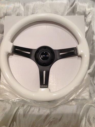 NRG Innovation GLOW IN THE DARK WHITE wood wheel, 350mm, 3 spoke center in BLACK