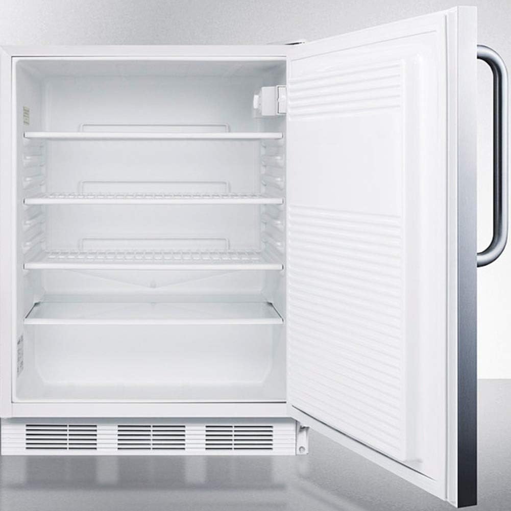 Summit Appliance FF7LWBISSTBADA ADA Compliant Built-in Undercounter All-Refrigerator for General Purpose Use with Auto Defrost, Lock, Stainless Steel Door, Towel Bar Handle and White Cabinet