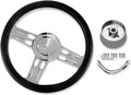 Chrome 14' Billet Aluminum 9 Holes Steering Wheel Bullet Style with Black Leather Half Wrap & Smooth Horn Button & Adapter