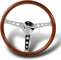 W-Power, 15' Reinforced 380mm 6 Bolt Hole Aluminum Finised Brown Wood Grain Trim Steering Wheel, Chrome Horn Button JDM Euro VIP Style, 3' Deep (Brown Wood Grain/Chrome Spoke)