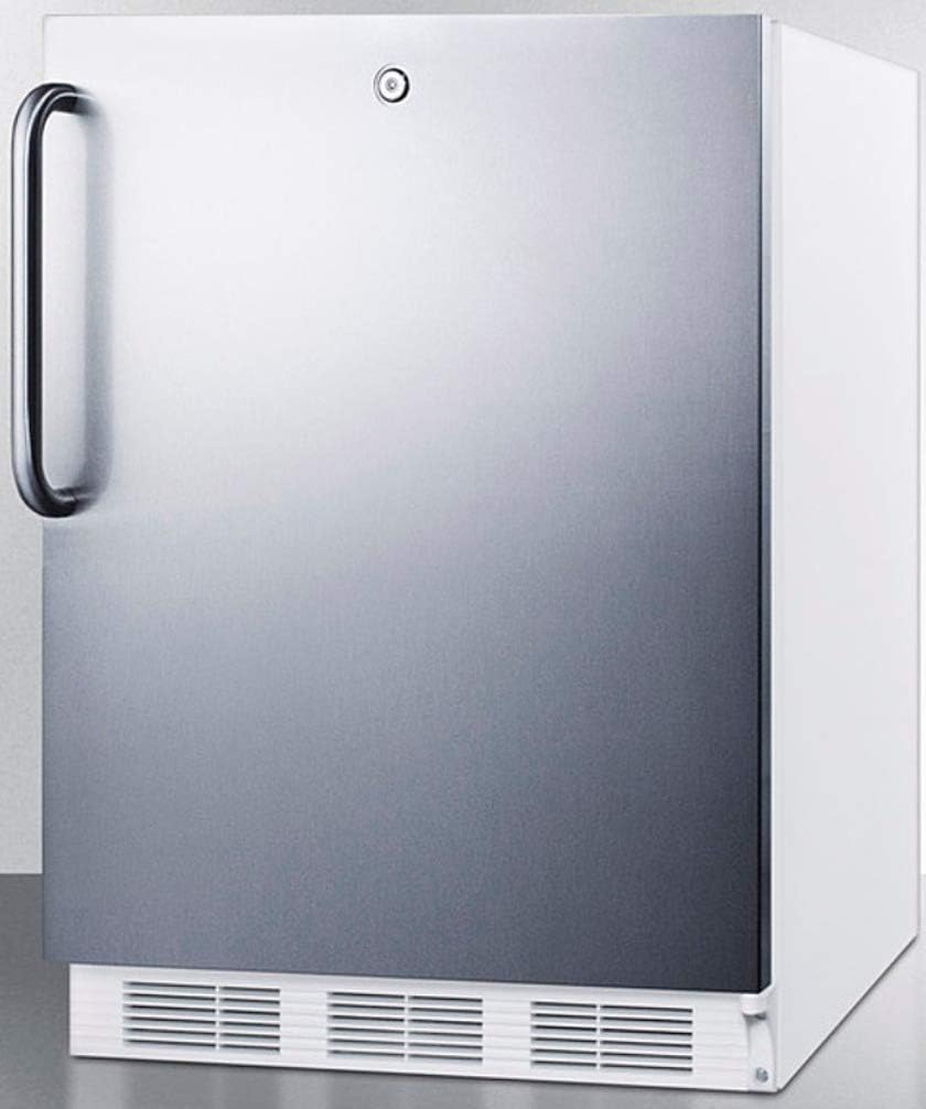 Summit Appliance FF7LWBISSTBADA ADA Compliant Built-in Undercounter All-Refrigerator for General Purpose Use with Auto Defrost, Lock, Stainless Steel Door, Towel Bar Handle and White Cabinet