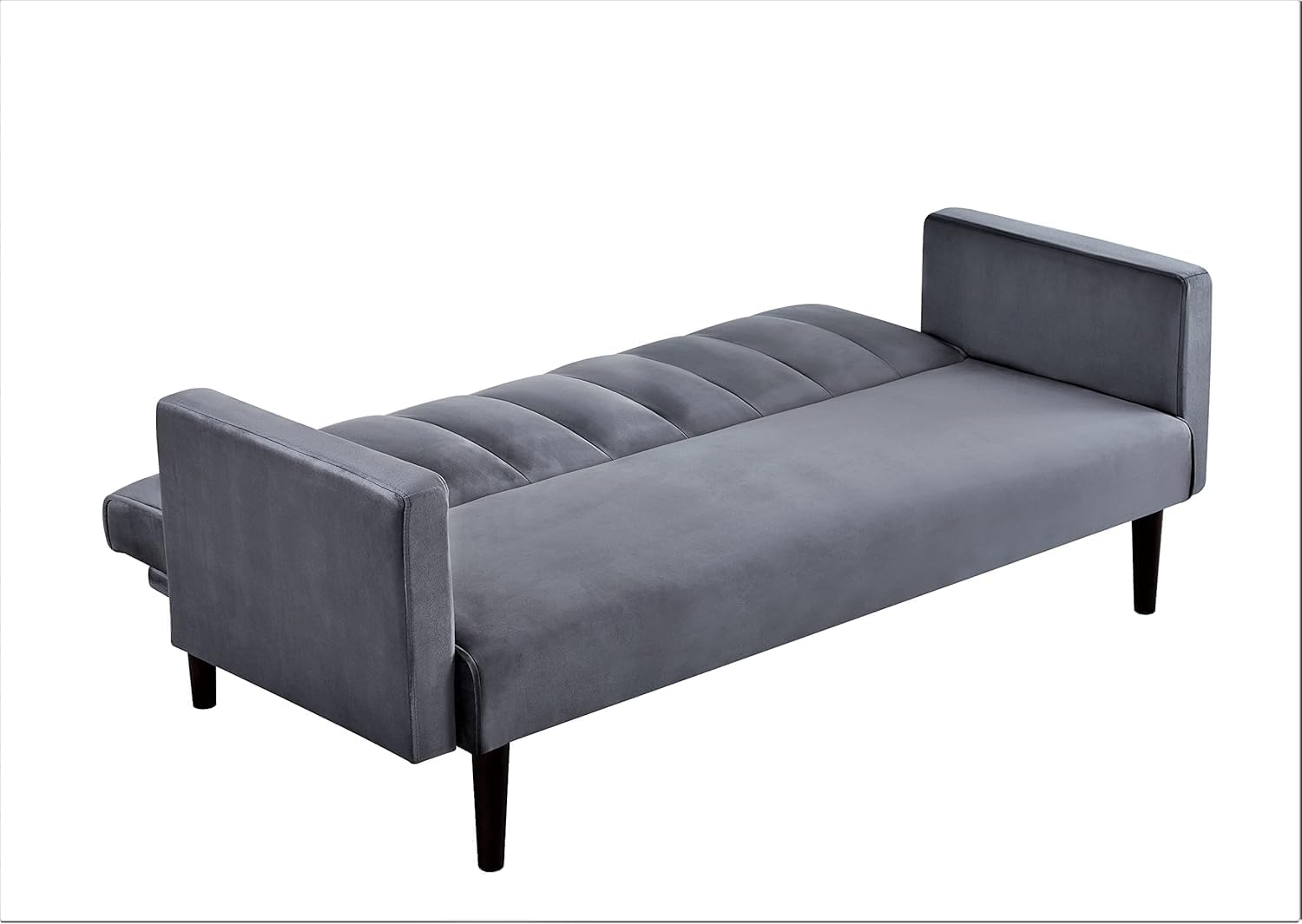 Container Furniture Direct 72' Velvet Convertible Futon Sofa Bed - Full Out Twin Sleeper Couch w/Channel Stitch, Wood Frame & High-Density Foam - Space-Saving for Apartments/Dorms, Grey