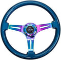 NRG Innovations NRG-ST-015MC-BL Steering Wheel - 350mm 25mm Deep Configuration, Classic Wood Grain Wheel, 3 Neochrome Spokes- Blue Pearl/Flake Paint