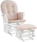 HomeStock Glider and Ottoman Set - Padded Arms, Storage Pockets, Metal Bearings White and Pink