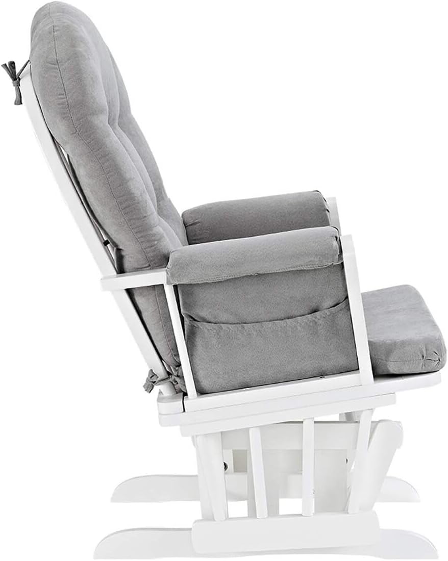 HomeStock Glider and Ottoman Set - Padded Arms, Storage Pockets, Metal Bearings White and Gray