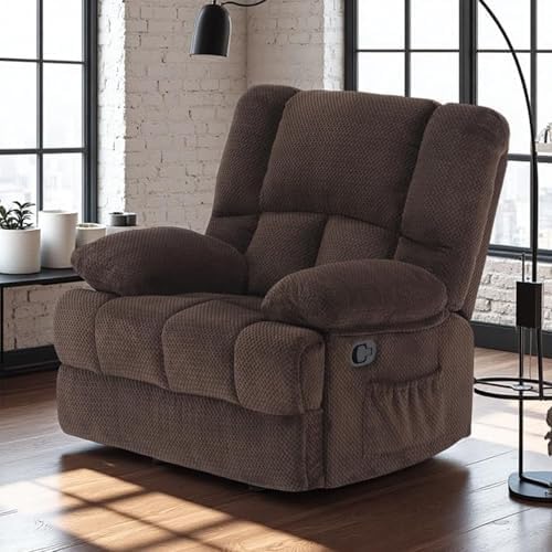 Oversized Rocker Recliner Chair, Wide Manual Recliner with Adjustable Backrest & Footrest, Comfortable Rocking Reclining Sofa for Living Room & Bedroom, Chocolate