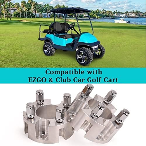 10L0L 2 Inch Golf Cart Wheel Spacers Kit with Lug Nuts - for Yamaha,Club Car,EZGO, 4x4 Bolt Pattern, 68mm Hub Bore, 1/2-20 Studs, CNC Aluminum, 4 Pack Wheel Hub Adapters