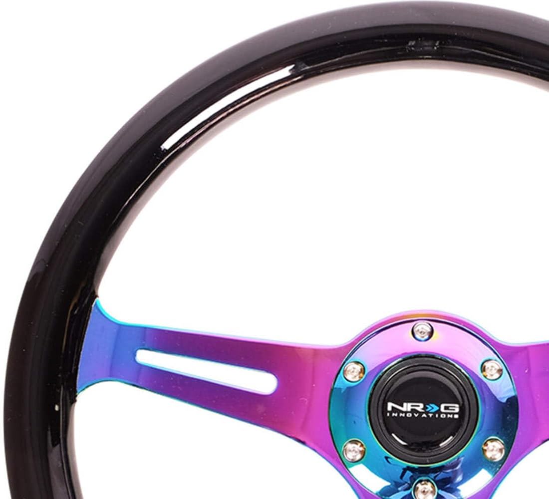 NRG Innovations NRG-ST-015MC-BK Steering Wheel - 350mm 25mm Deep Configuration, Classic Wood Grain Wheel 3 Neochrome Spokes, Black Paint Grip