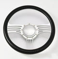 14'' Billet Half Wrap 9 Bolts Steering Wheel Satin with 2'' Dish and Horn Button(Carbon Vinyl)