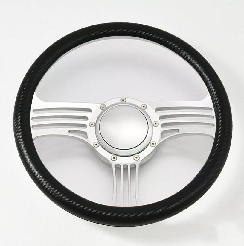 14'' Billet Half Wrap 9 Bolts Steering Wheel Satin with 2'' Dish and Horn Button(Carbon Vinyl)