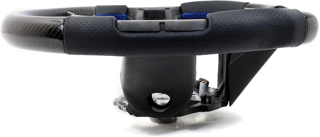IKON MOTORSPORTS, Steering Wheel Compatible with 2010-2014 Ford Mustang, Steering Wheel Bodykit Replacement Carbon Fiber & Leather Blue Stitch & Indicator, 2011 2012 2013