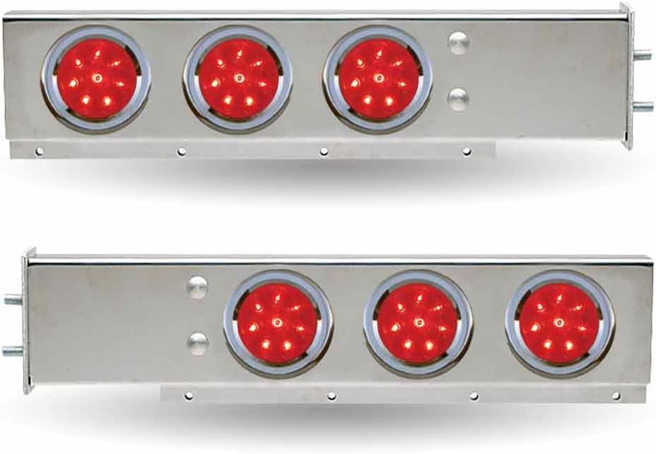 Stainless steel mudflap hanger w/6 round 4' Red LED lights - 2.5' Bolt hole spacing