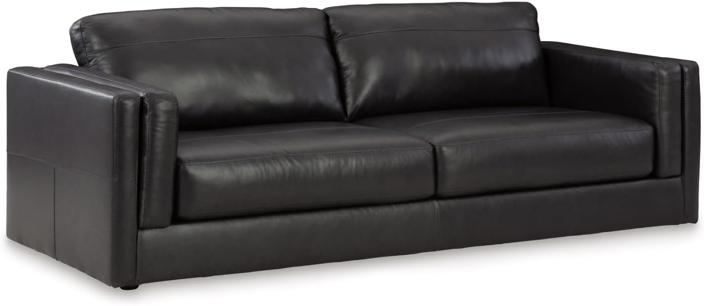 Signature Design by Ashley Amiata Modern Leather Match Sofa with Non-skid Legs, Black