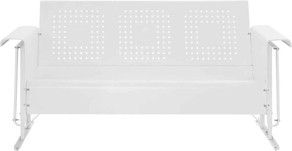 Crosley Furniture Bates Retro Metal Outdoor Sofa Glider, 3-Person Rocking Patio Bench for Porch, Deck, White Gloss