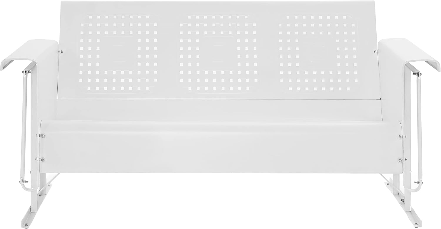 Crosley Furniture Bates Retro Metal Outdoor Sofa Glider, 3-Person Rocking Patio Bench for Porch, Deck, White Gloss