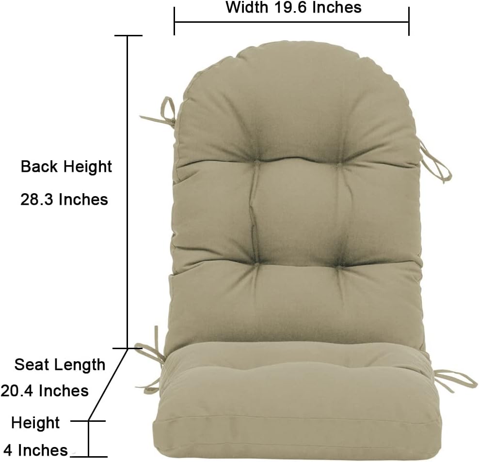 QILLOWAY Outdoor High Back Chair Cushion for Adirondack, All Weather Rocking Chair Cushions Thick Padded Replacement for Patio Furniture Set of 4,Beige