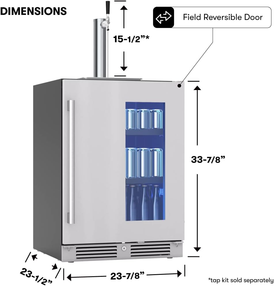 Zephyr Presrv™ 24' Stainless Steel Kegerator & Beverage Cooler - Indoor Refrigerator, Cellar Freestanding Fridge and Keg Beer Cooler - Compatible with Multiple Keg Configurations