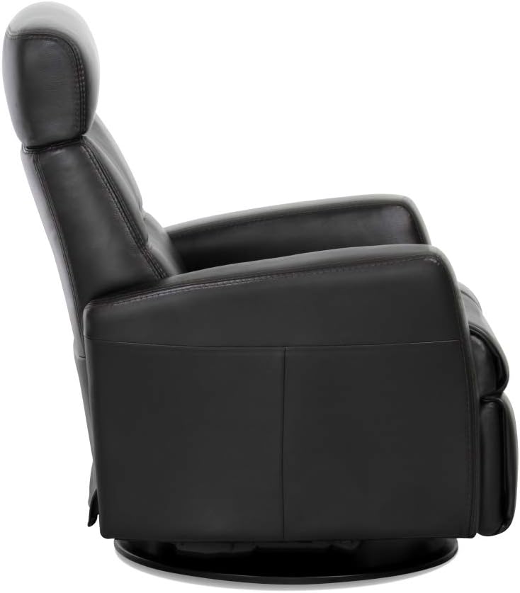 IMG Divani RG 125 Small Glider Relaxer Rocking Recliner Swivel Chair - Sauvage Charcoal Leather Manual Recline - Adjustable Headres