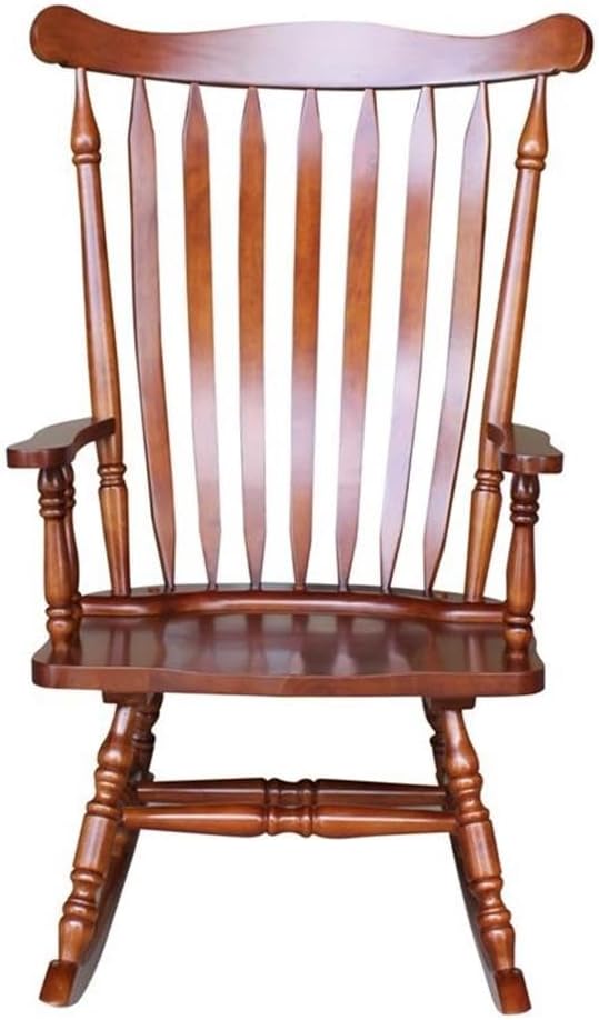 Pemberly Row Solid Wood Rocking Chair, Soft Cherry Finish, 44.5' H x 28' W x 36' D, Traditional Design with Spindle Back, Turned Features, Easy Assembly, Indoor Living Room Seating