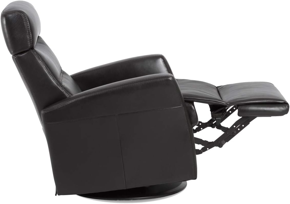 IMG Divani RG 225 Medium Glider Relaxer Rocking Recliner Swivel Chair - Sauvage Charcoal Leather Manual Recline - Adjustable Headres