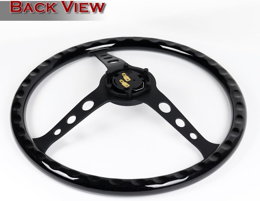 W-Power 15' Reinforced 380mm 6 Bolt Hole Aluminum Finished Wood Grain Trim Steering Wheel, Black Horn Button JDM Euro VIP Style, 3' Deep (Wood Grain/Matt Black Spoke)