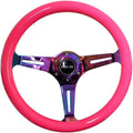 NRG Innovations NRG-ST-015MC-NPK Classic Wood Grain Steering Wheel, 350mm 3 Neochrome Spokes-Neon Pink Color