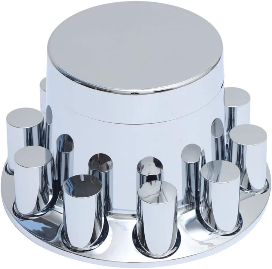 ABS Plastic Chromed Hubcaps Front and Rear Wheel Axle Cover Set with 33mm Thread-On Lug Nut Covers for Semi Trucks (Flat)