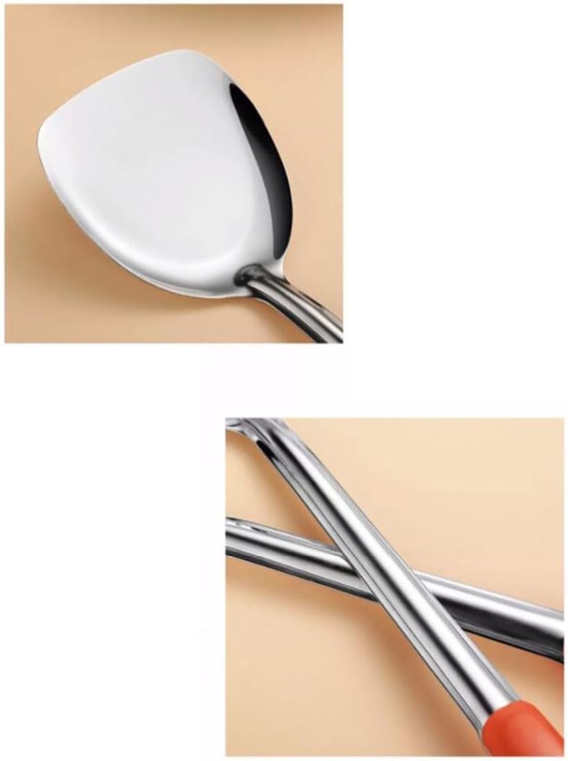 Stainless Steel Cooking Spatulas Spoons 6 Pieces Sets Cooking Utensils Draining Spoons Wood Gadgets (Size : Orange)