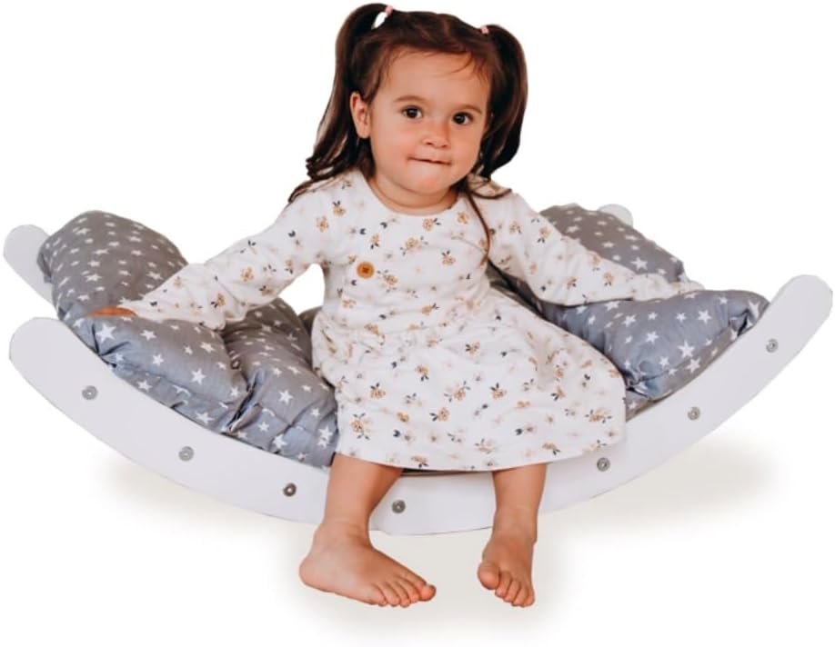 Wood And Hearts Mini-Arch with Cushion, Wooden Rocker with Cushion, Montessori Toddler Climbing Toys Indoor, Climbing Arch Cushion, Kids' Wooden Rocking Chair