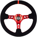 NRG Innovations NRG-RST-006S-RD Reinforced Steering Wheel - 350mm Sport Steering Wheel (3' Deep) - Red Spoke with Round Holes, Black Leather, Red Stitching/Center Mark