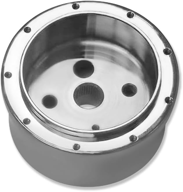 Chrome 14' Billet Aluminum 9 Holes Steering Wheel Banjo Style with Black Leather Half Wrap & Smooth Horn Button & Adapter