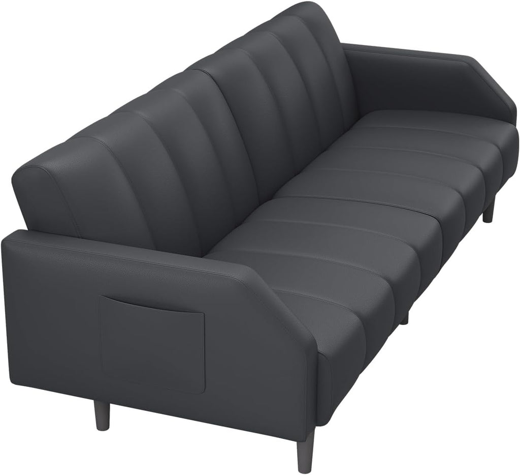 COPIAE Faux Leather Sofa Bed, 78' Futon Sofa Bed, Adjustable Futon Set Backrest, Sleeper Sofa Couch, Modern Decor Love Seat Couches, Upholstered Couch for Living Room, Bedroom, Dark Gray