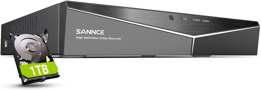 16 Channel Security CCTV DVR with 1TB Hard Drive, SANNCE 1080P 5-in-1 Hybrid Video Recorder for 2MP TVI AHD CVI CVBS Analog IP Security Cameras, Motion Alerts, Remote Access, 24/7 Recording