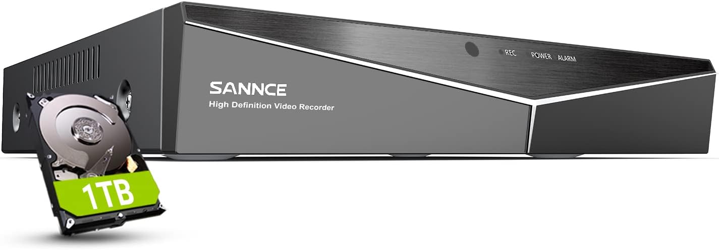 16 Channel Security CCTV DVR with 1TB Hard Drive, SANNCE 1080P 5-in-1 Hybrid Video Recorder for 2MP TVI AHD CVI CVBS Analog IP Security Cameras, Motion Alerts, Remote Access, 24/7 Recording